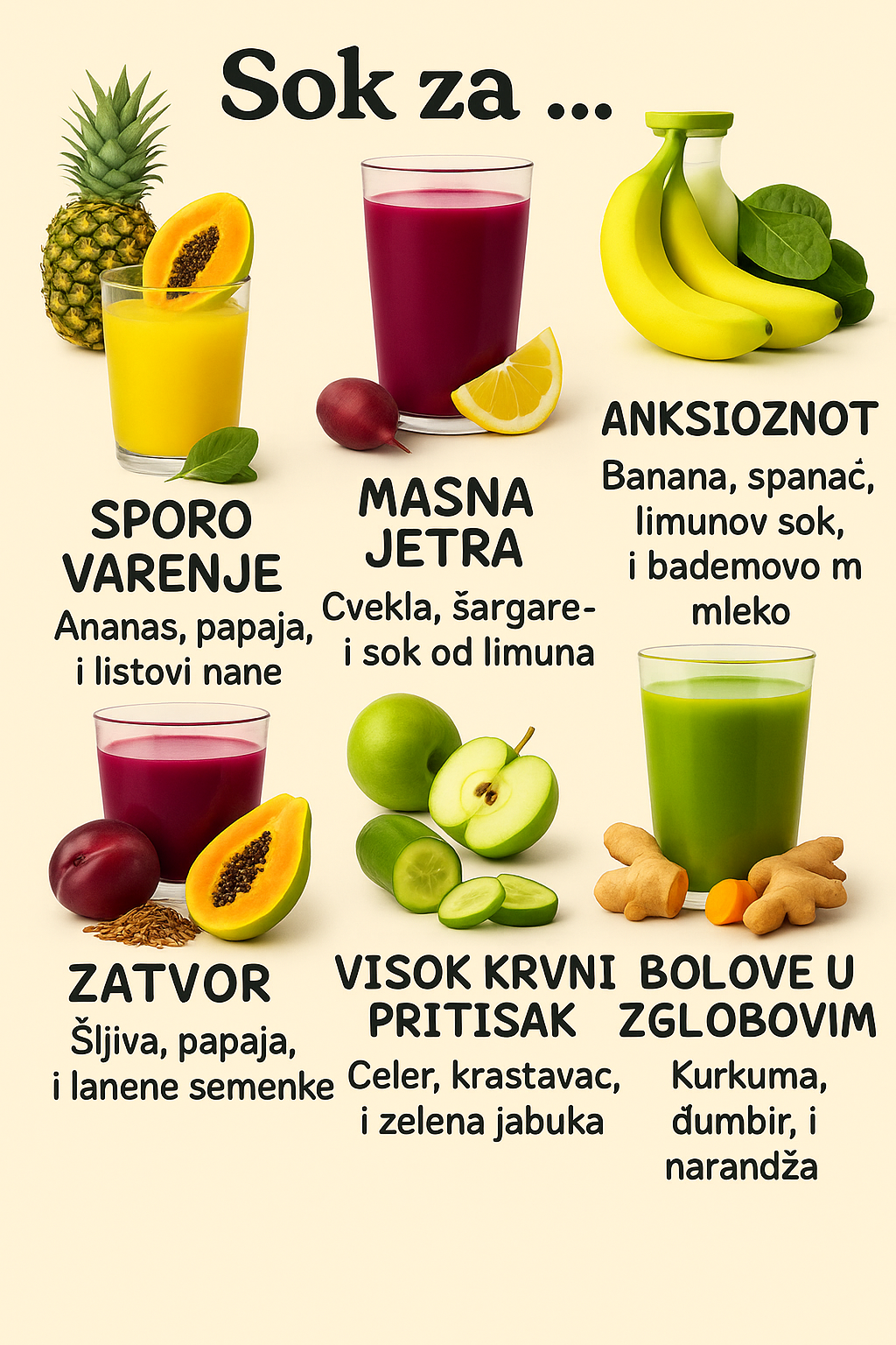 Prirodni sokovi za bolje zdravlje: probava, masna jetra, anksioznost, zatvor, visok krvni pritisak i bol u zglobovima