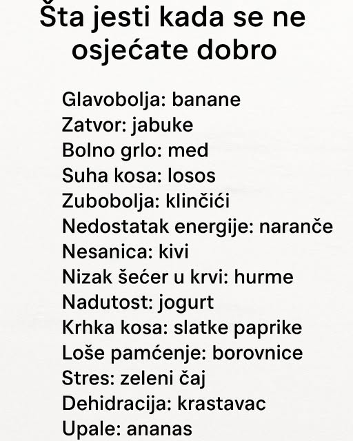 🥕 Šta jesti kada se ne osjećaš najbolje 🌿