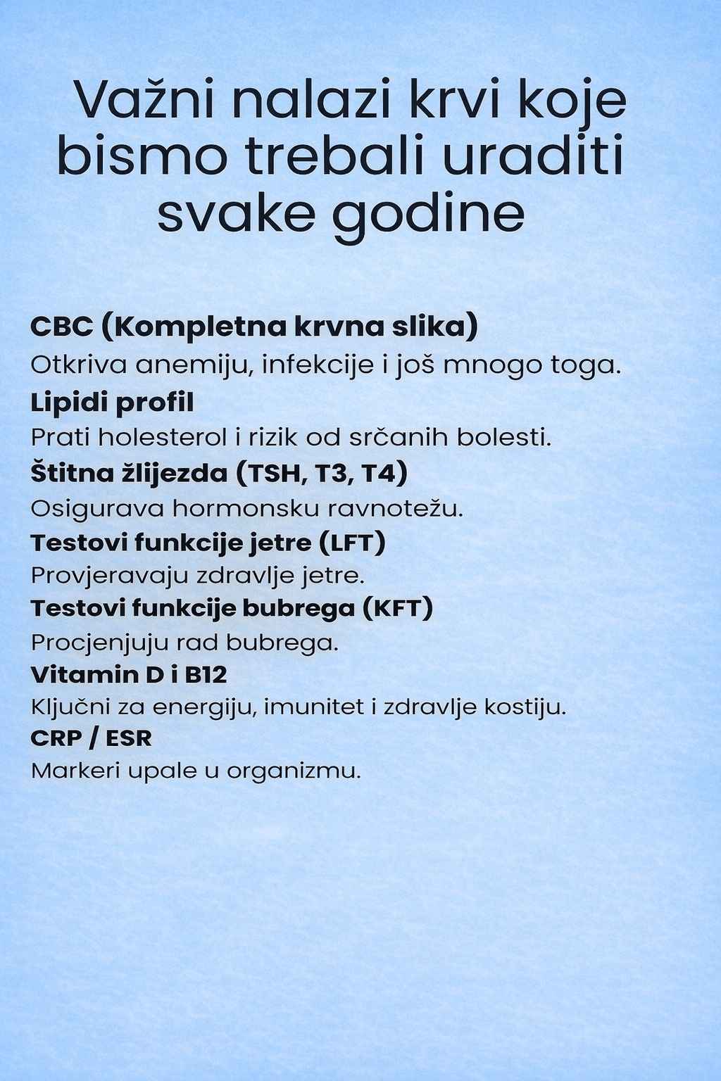 🩺 Važni nalazi krvi koje bismo trebali raditi svake godine