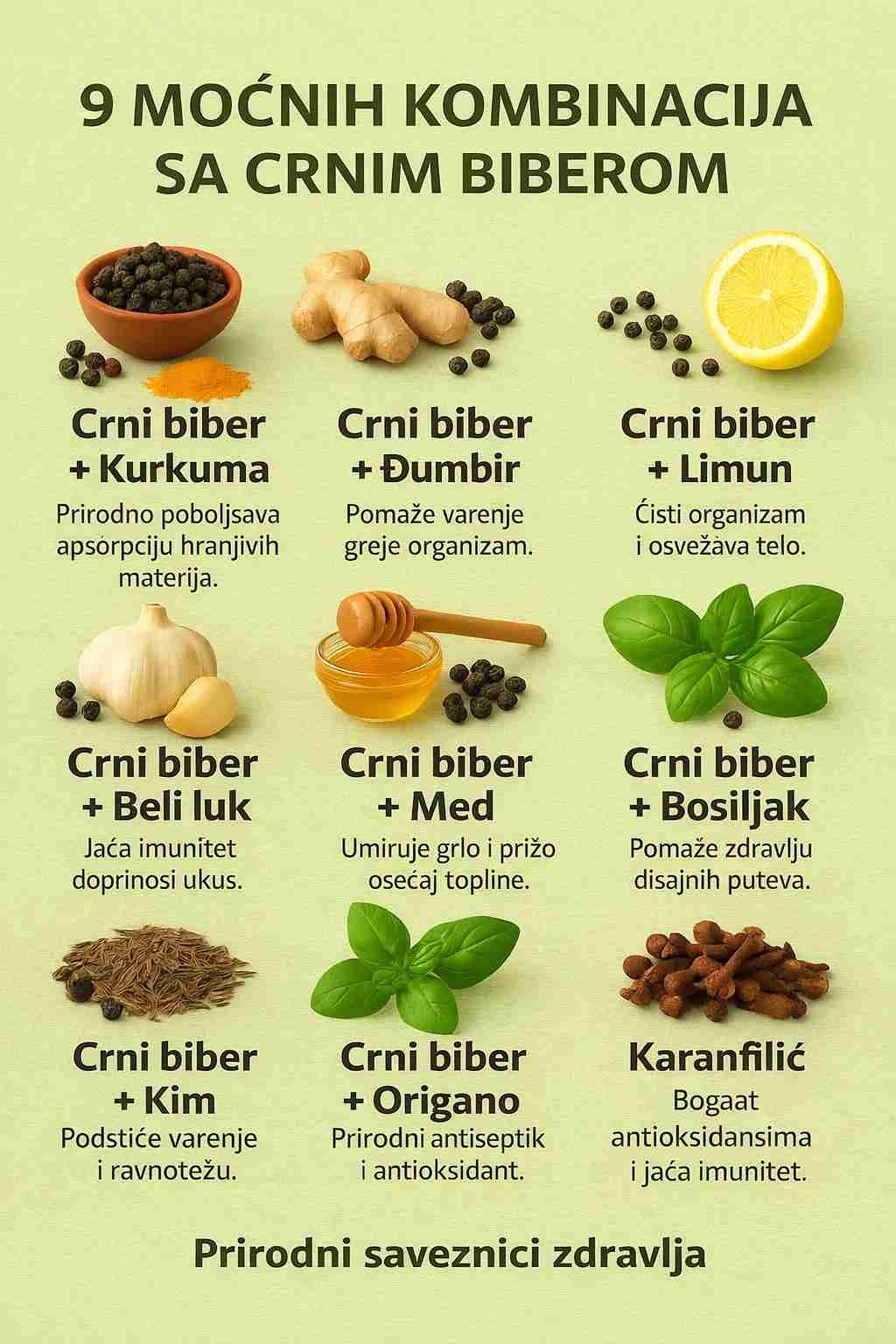 Kažu da je crni biber samo začin, ali kad se udruži s pravim društvom — radi čuda. Evo kako svaka kombinacija pomaže, na jednostavan i prirodan način