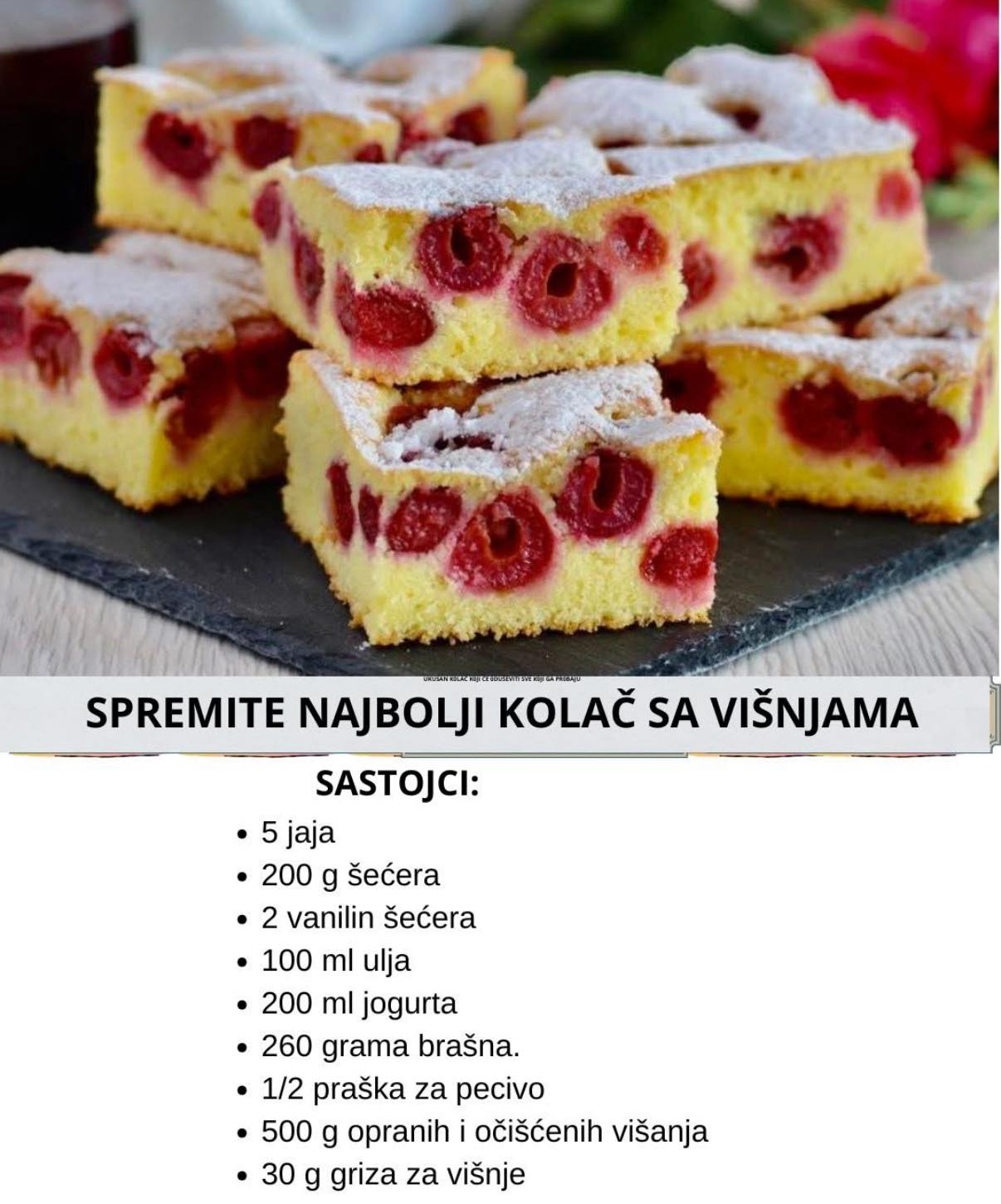 SPREMITE NAJBOLJI KOLAČ SA VIŠNJAMA Poslastica koja vas vraća u detinjstvo