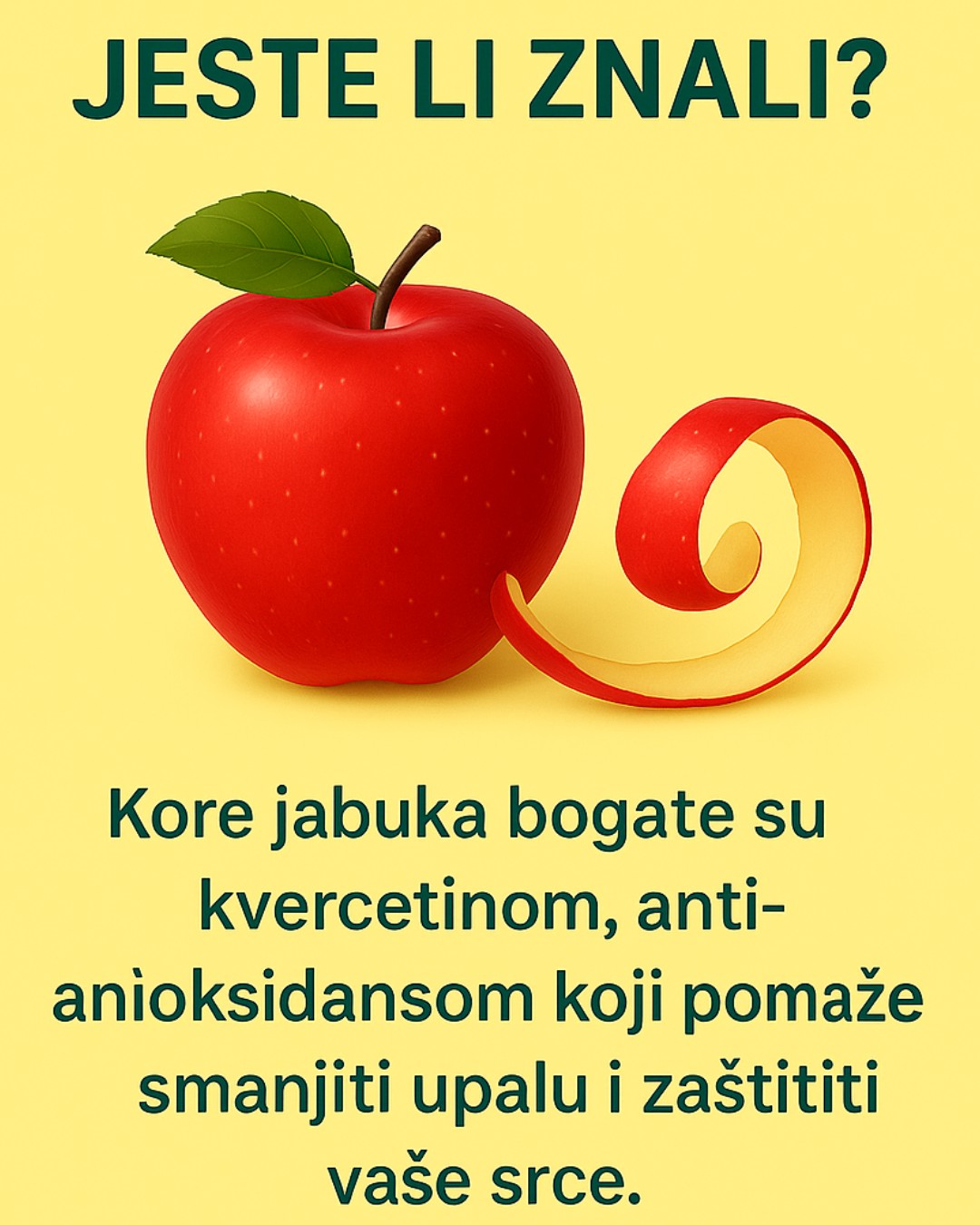 Većina ljudi oguli jabuke prije nego što ih pojede… ali da li ste znali da je upravo kora najzdraviji dio? 🍏