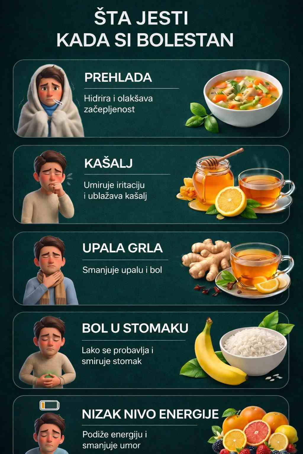 🌿 Šta jesti kada ste bolesni: Prirodna hrana koja vam pomaže da se brže oporavite