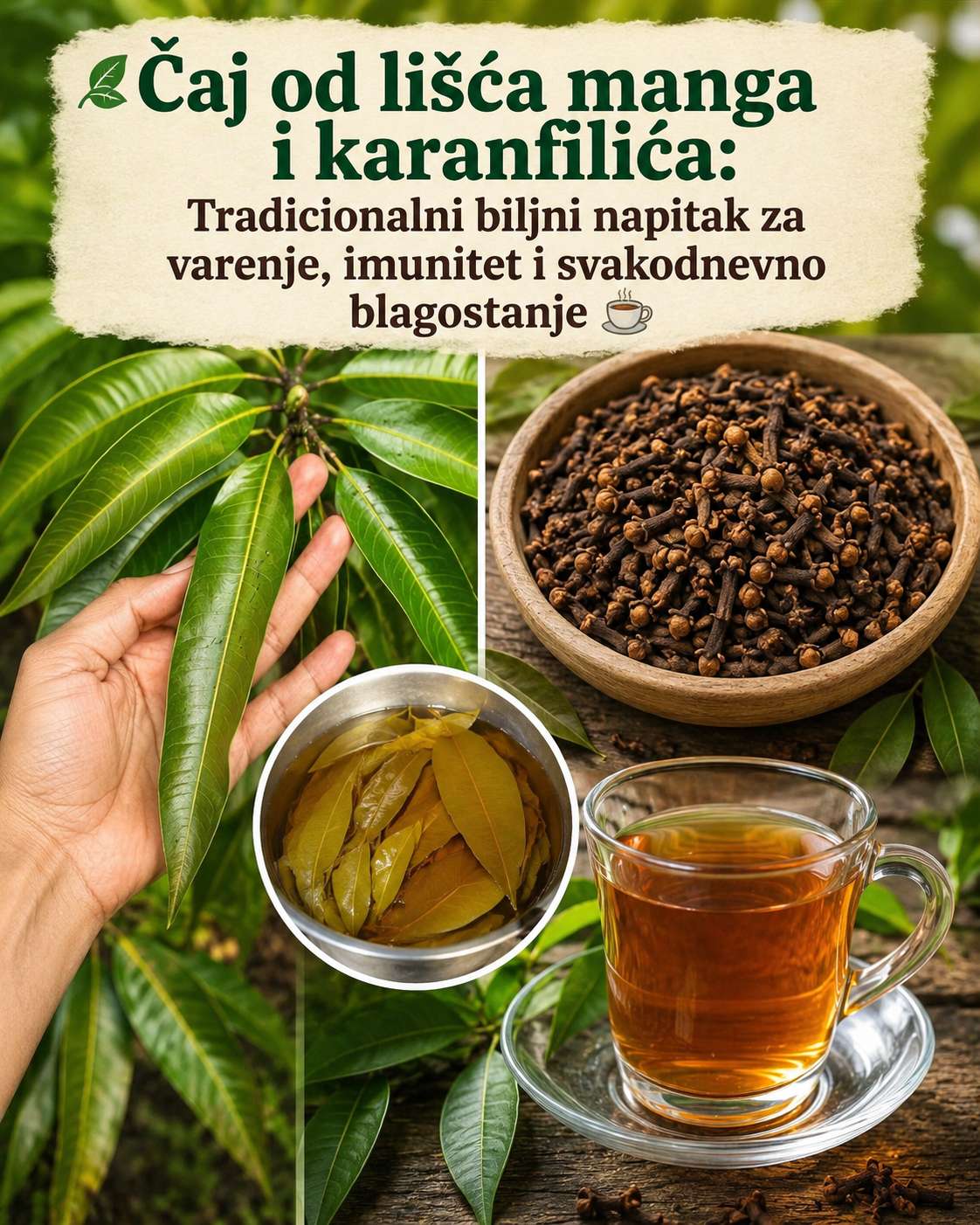 🍃 Čaj od lista manga i klinčića: Tradicionalni biljni napitak za imunitet, probavu i cjelokupno zdravlje ☕🌿
