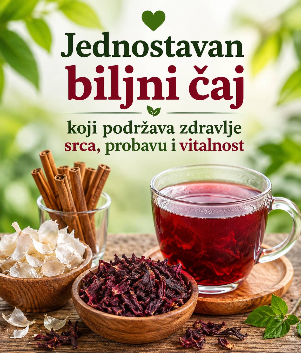 🌿 Čaj od kore bijelog luka, hibiskusa i cimeta: Tradicionalna mješavina bilja za zdravlje srca, probavu i svakodnevno blagostanje
