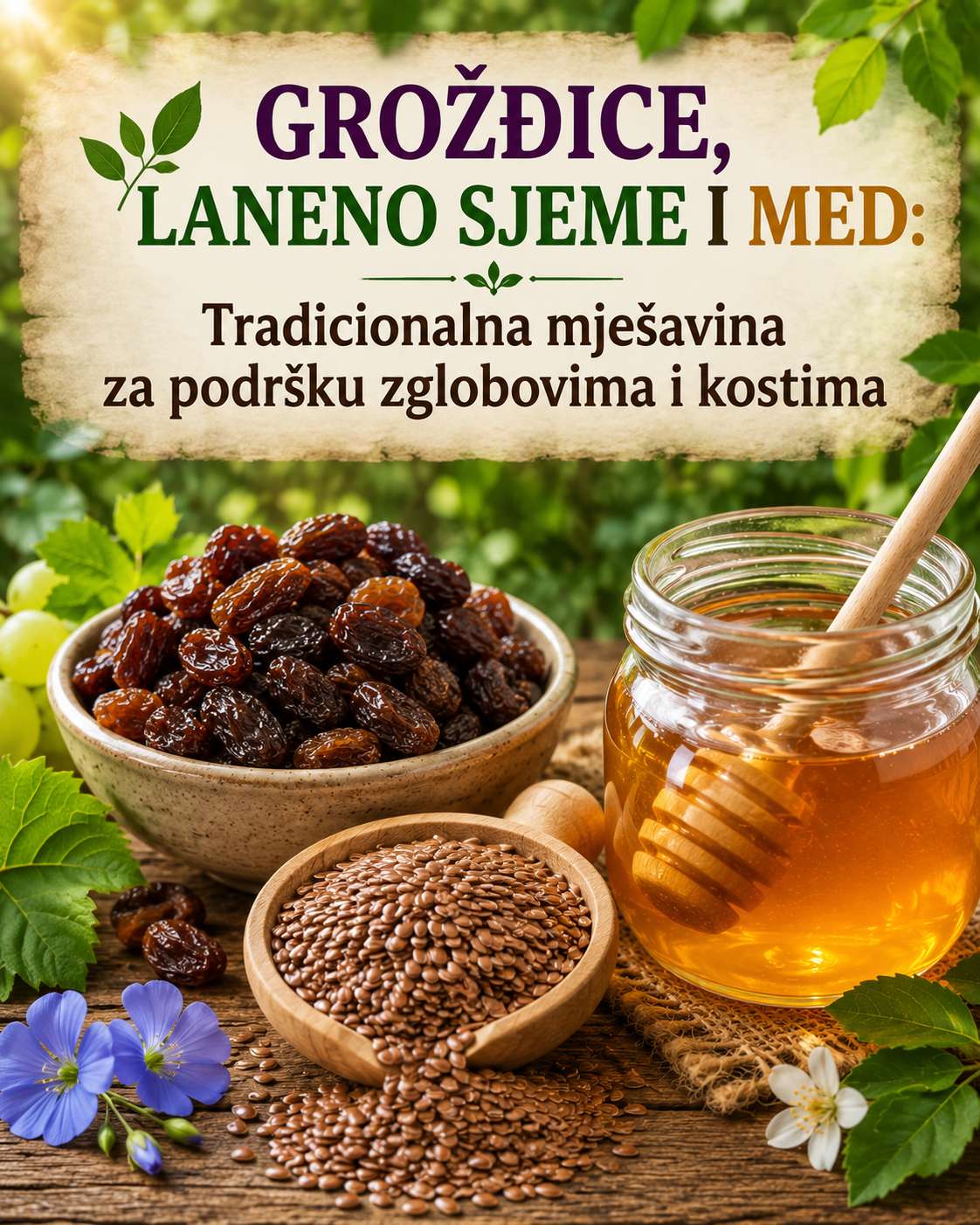 🌿 Grožđice, laneno sjeme i med: Tradicionalna mješavina za podršku zglobovima i kostima